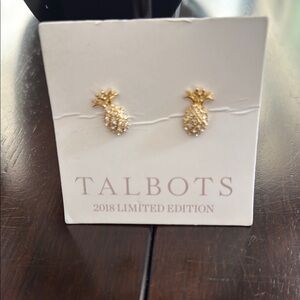 Talbots 2018 Limited Edition Gold Tone Pineapple Stud Earrings